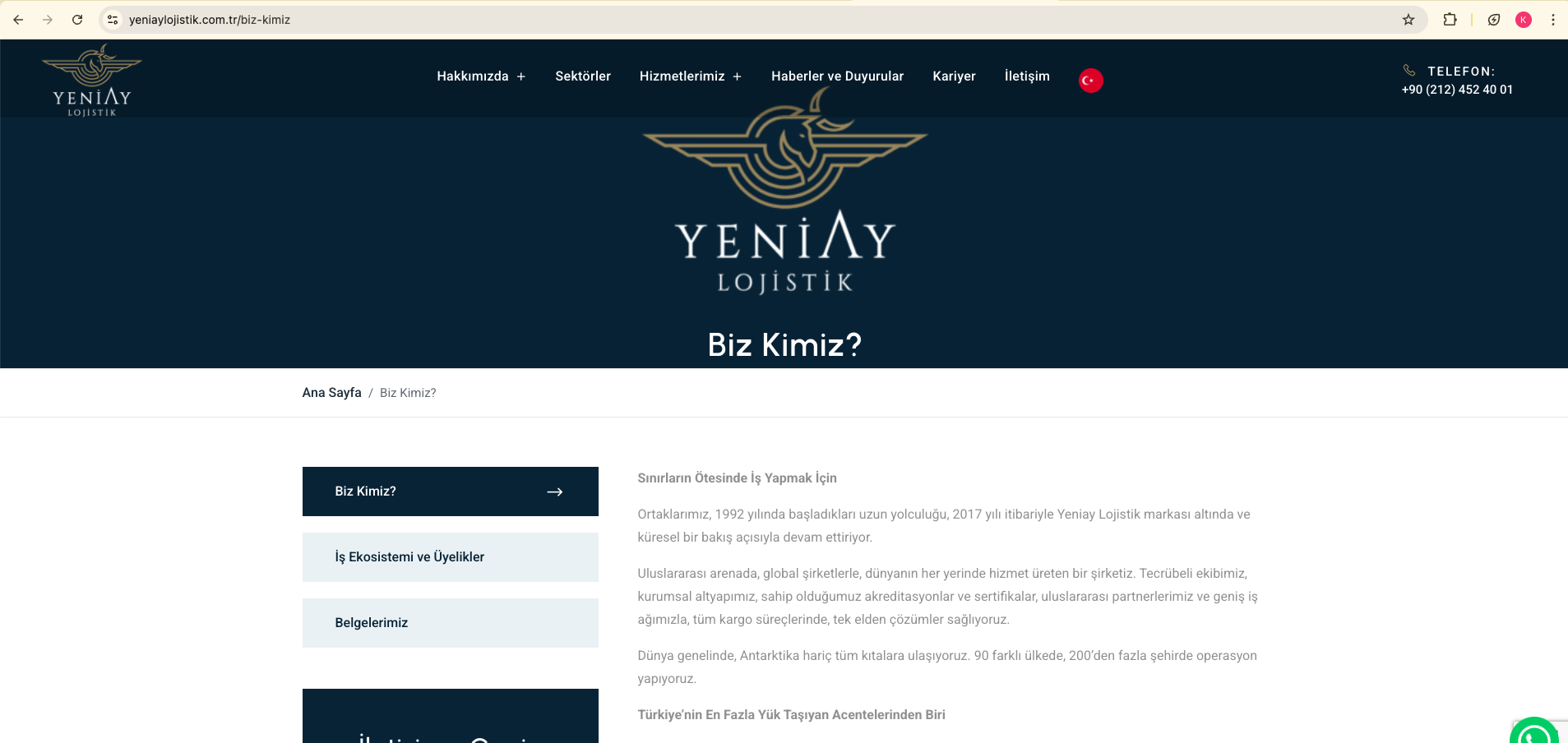 Yeniay Lojistik ana sayfa — global hizmet yapısı