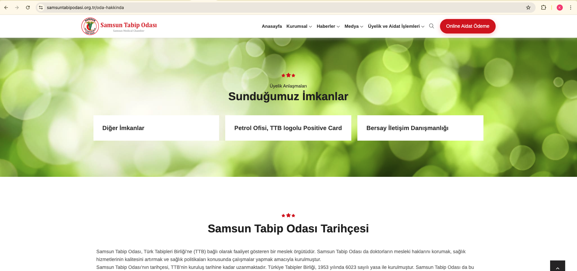 Samsun Tabip Odası ana sayfa — kurumsal ve duyuru yapısı