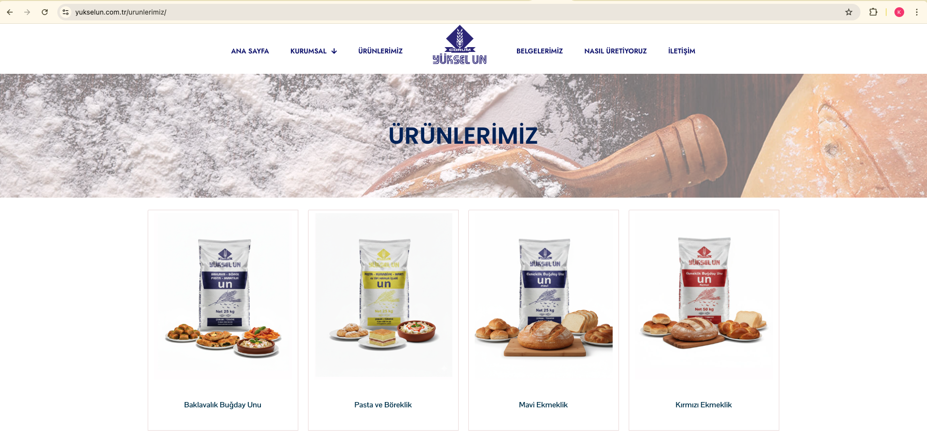 Yüksel Un ana sayfa — üretim ve ürün yapısı