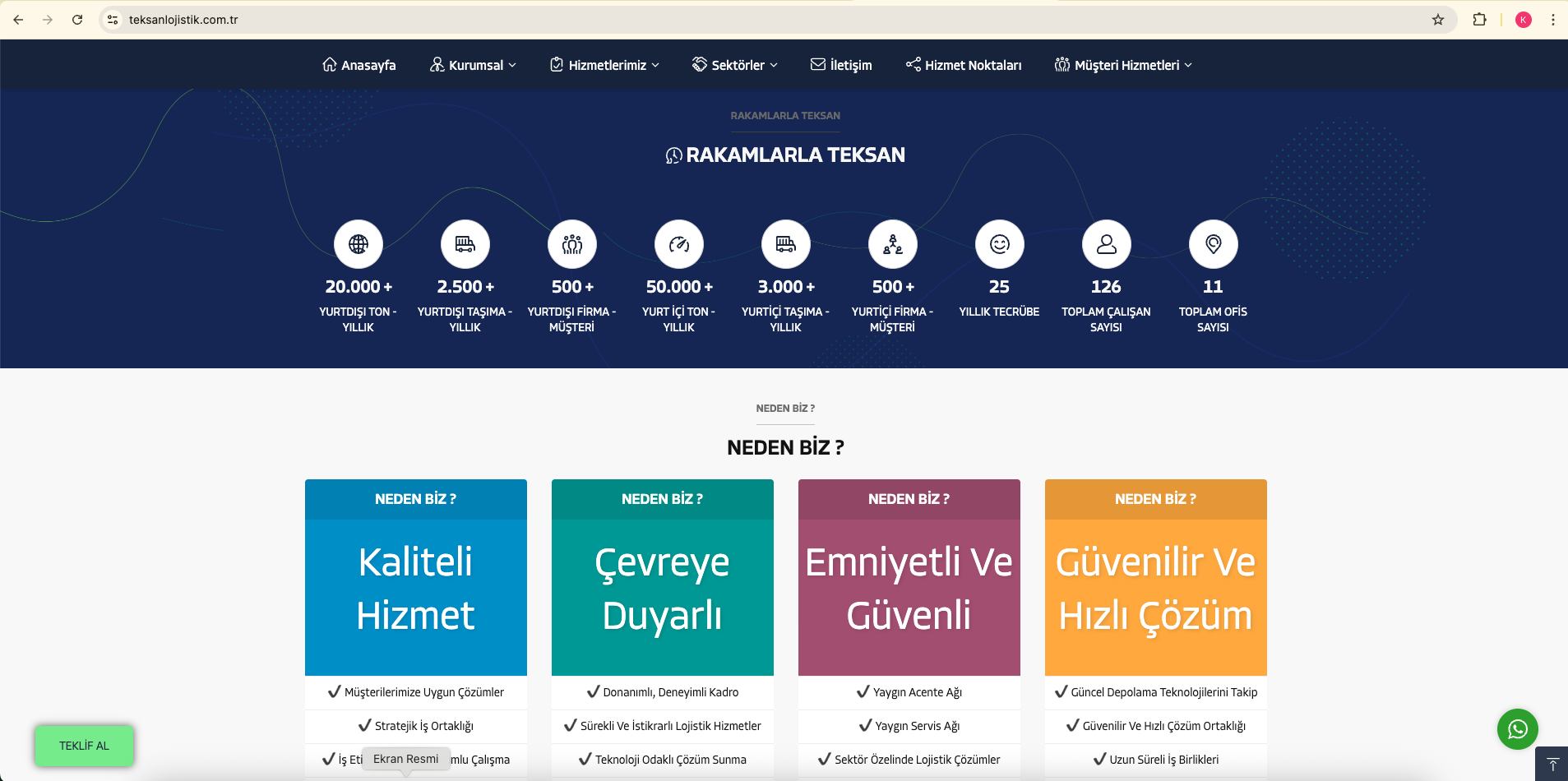 Teksan Lojistik hizmet sayfaları — SEO uyumlu yapı