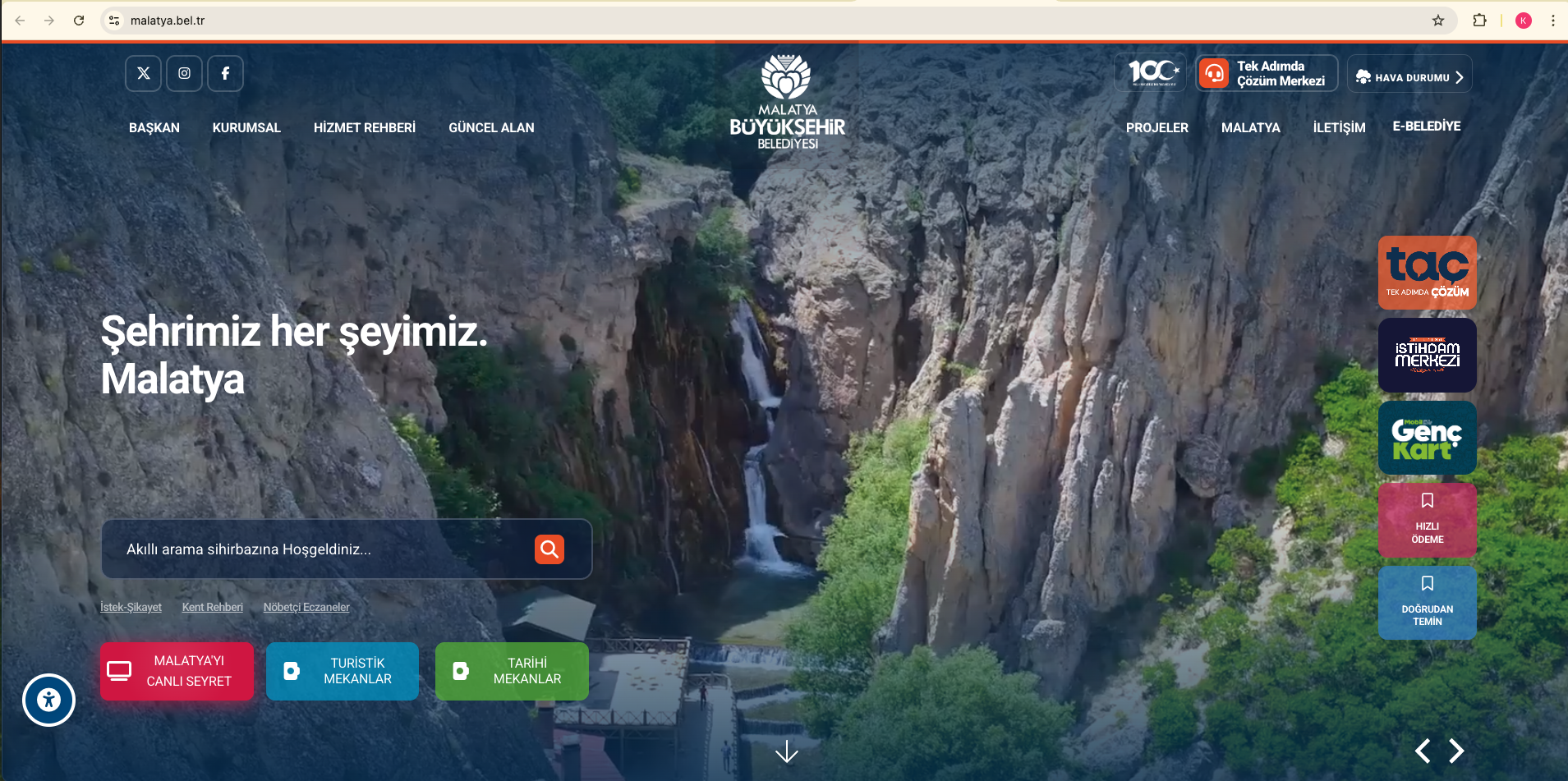Malatya Büyükşehir Belediyesi — masaüstü web arayüzü