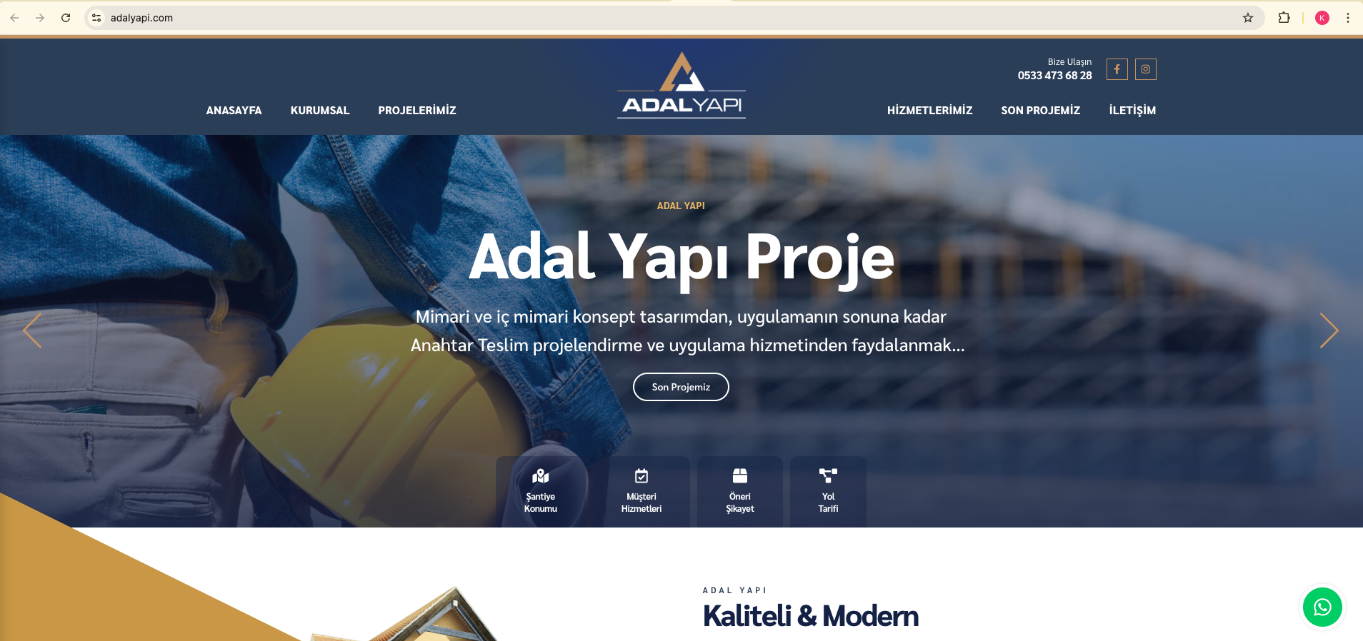 Adal Yapı — masaüstü web arayüzü
