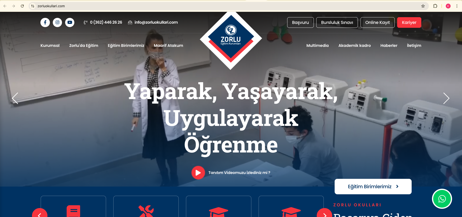 Zorlu Okulları — masaüstü web arayüzü