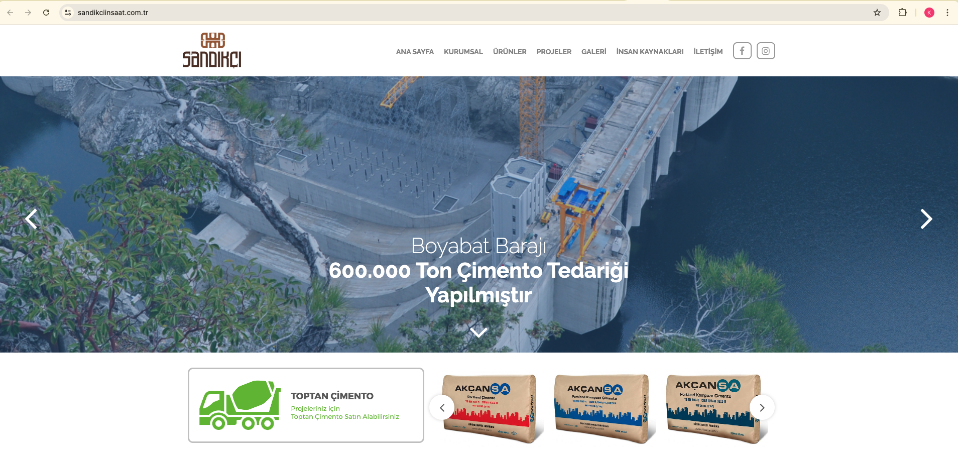 Sandıkçı İnşaat — masaüstü web arayüzü