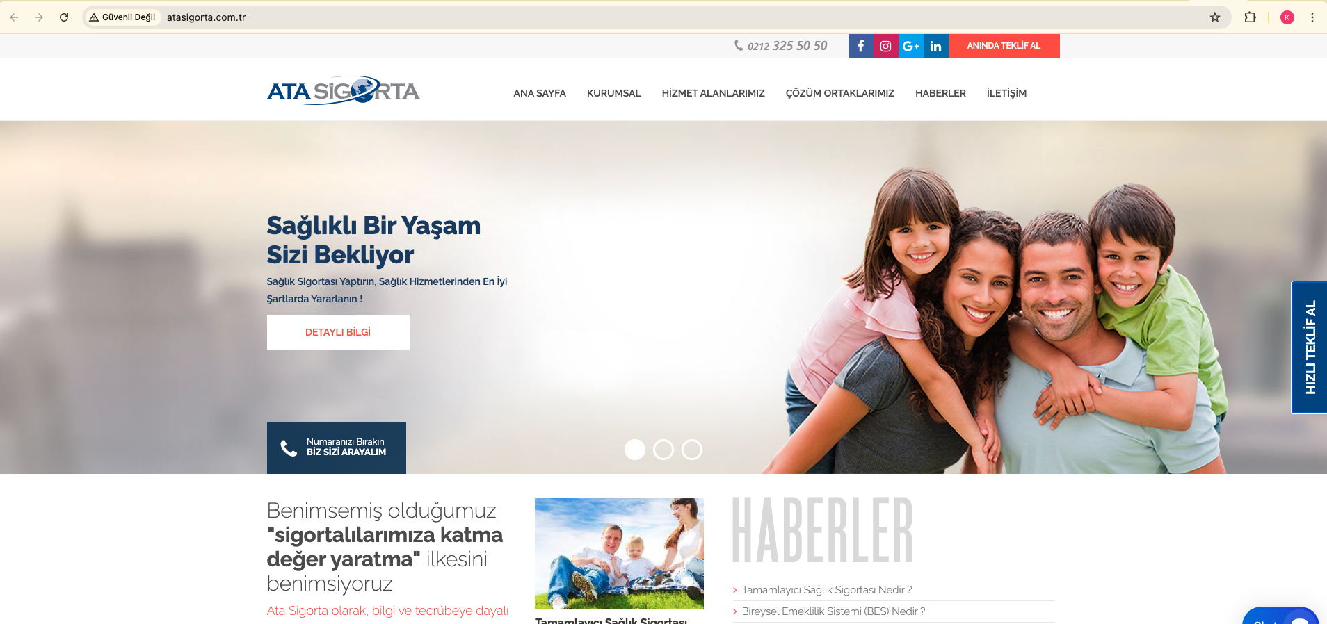 Ata Sigorta — masaüstü web arayüzü